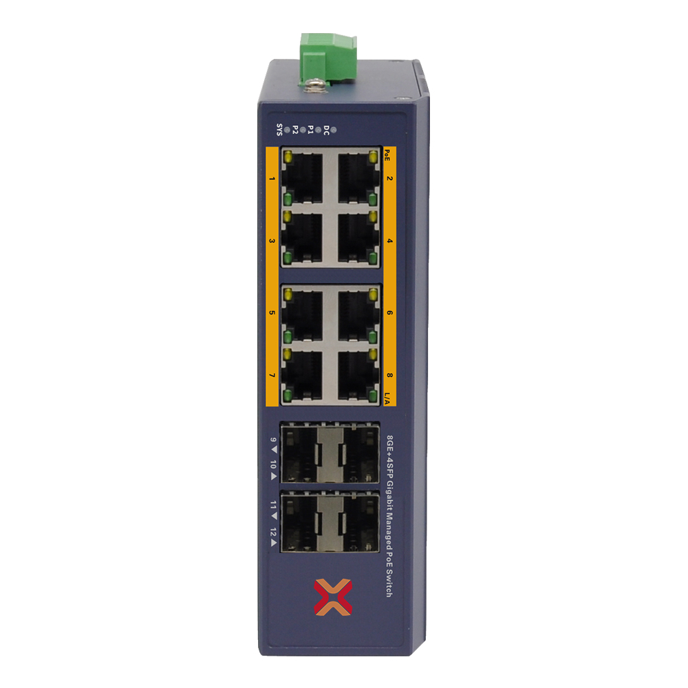 Xentino SI804GP 12Port (8GEPoE/4SFP) L2+ Managed Industrial PoE Fiber Switch.